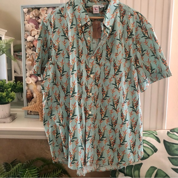 NWT Mens Tropical Bird of Paradise Aqua Shirt XXXL - Picture 4 of 7
